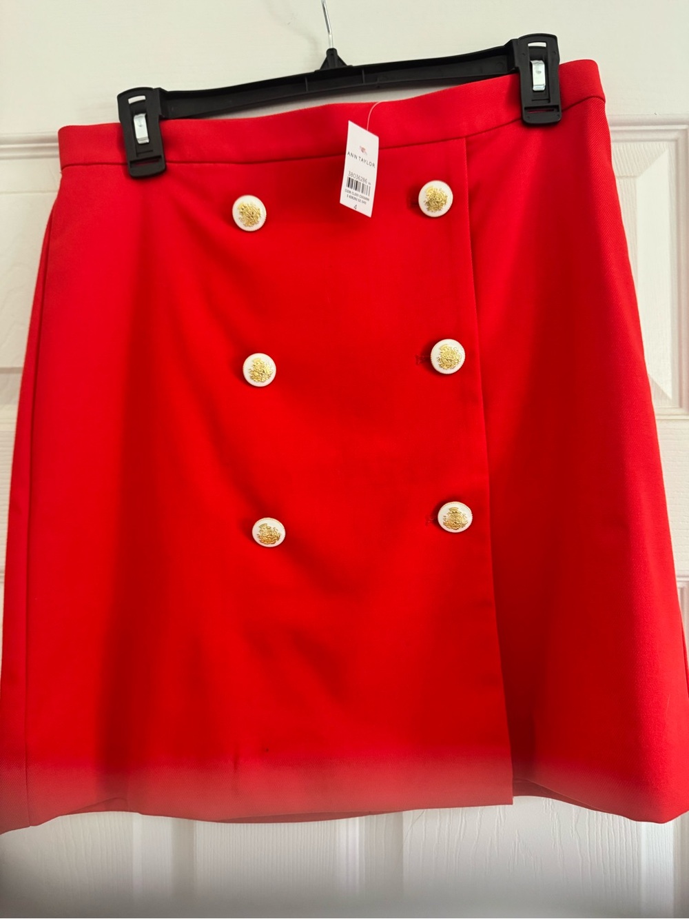 Ann Taylor Red Double-Breasted Mini Skirt with Gold Buttons
